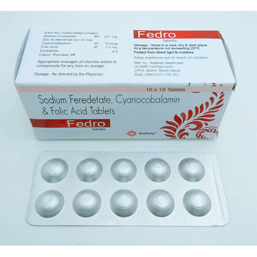 सोडियम फेरेडेट 231mg सायनोकोबालामिन 15mg फोलिक एसिड 1.5mg टैबलेट सामान्य दवाएं