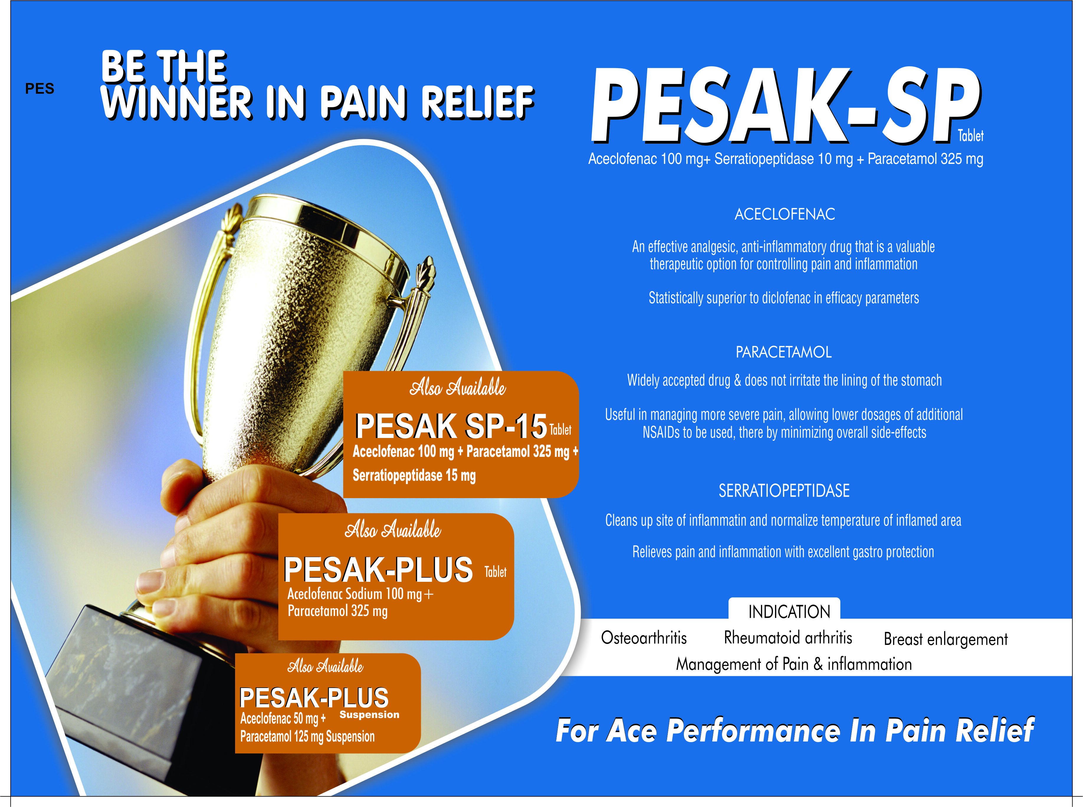 Pesak-sp 15 Tablet - Aceclofenac 100 Mg + Serratiopeptidase 15 Mg + Paracetamol 325 Mg | Pain Relief For Muscle And Joint Disorders, Suitable For All