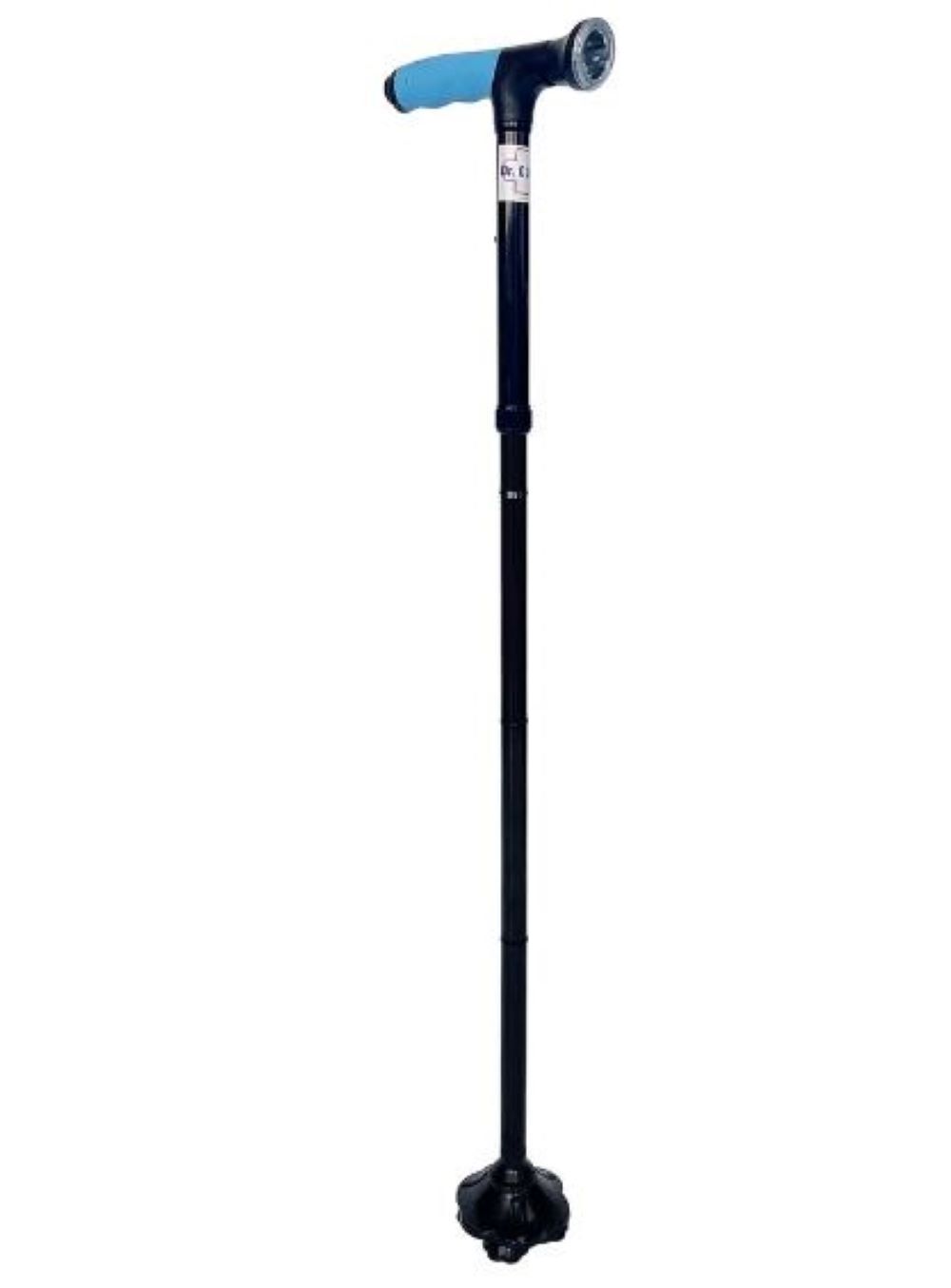 Dr. Guru - Four Leg Vaccume Base With Led Torch ( Cane 1000 ) Aluminium Black Walking Stick Usage: Hospital & Personal