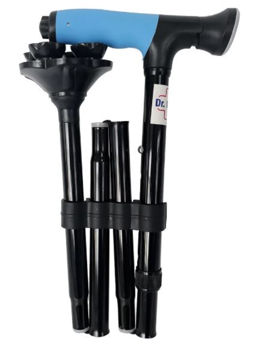 Dr. Guru - Four Leg Vaccume Base With Led Torch ( Cane 1000 ) Aluminium Black Walking Stick Usage: Hospital & Personal