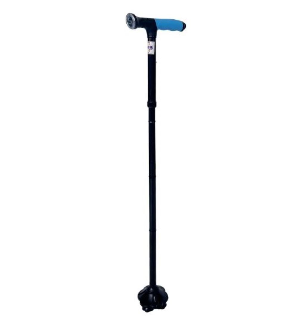 Dr. Guru - Four Leg Vaccume Base With Led Torch ( Cane 1000 ) Aluminium Black Walking Stick Usage: Hospital & Personal
