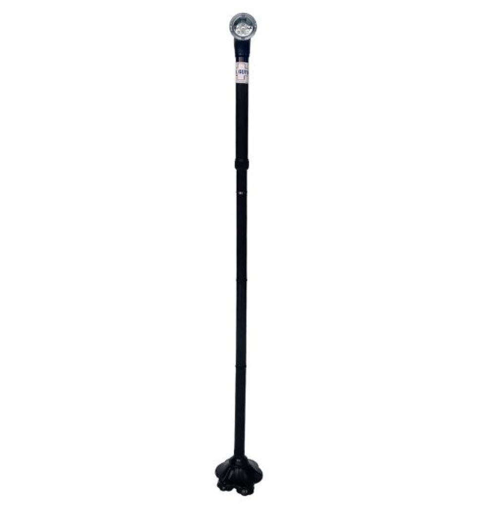 Dr. Guru - Four Leg Vaccume Base With Led Torch ( Cane 1000 ) Aluminium Black Walking Stick Usage: Hospital & Personal