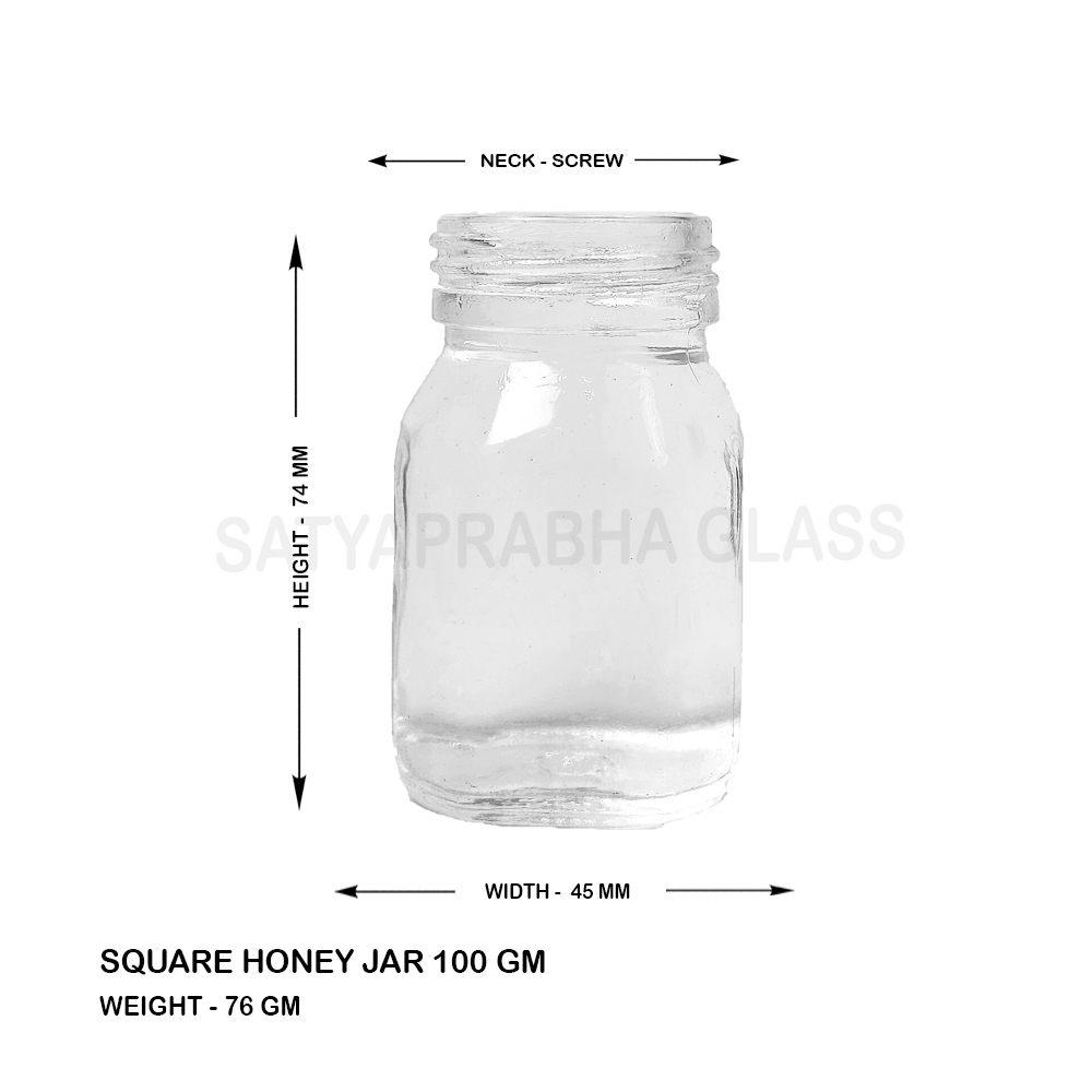 Transparent 100 Gm Square Honey Jar
