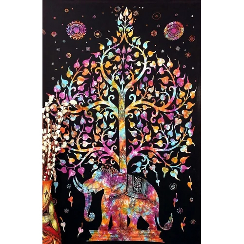 Multicolor Tree Printed Bed Sheet - 100% Cotton, King Size | Washable, Soft Fabric, Elegant Design, Fade Resistant