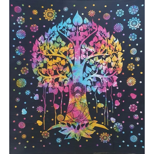 Multicolor Tree Printed Bed Sheet - 100% Cotton, King Size | Washable, Soft Fabric, Elegant Design, Fade Resistant