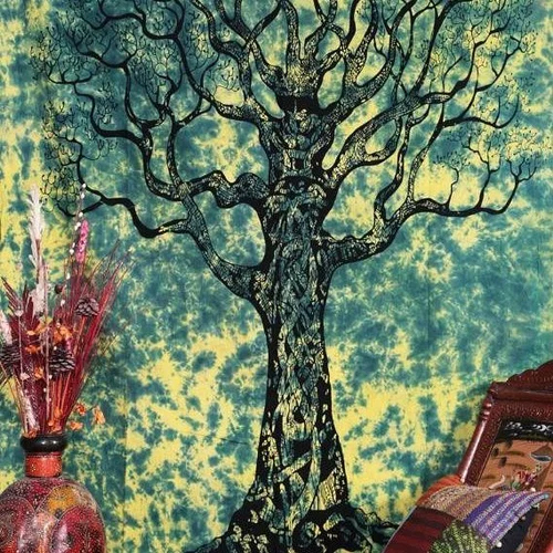 Tree Printed Cotton Bed Sheet - 100% Cotton, King Size, Multicolor | Washable, Soft, Eye-catching Design