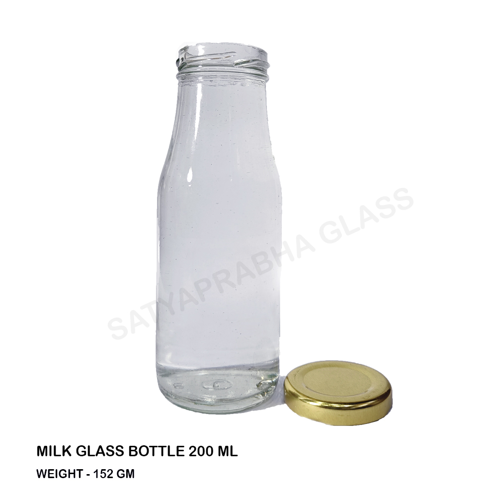 Milk Glass Bottle - 200 Ml Transparent Round Design With Easy Open Lug Metal Cap In Various Colors
