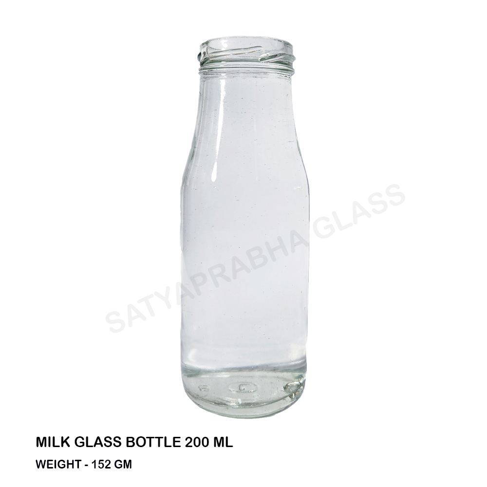 Milk Glass Bottle - 200 Ml Transparent Round Design With Easy Open Lug Metal Cap In Various Colors