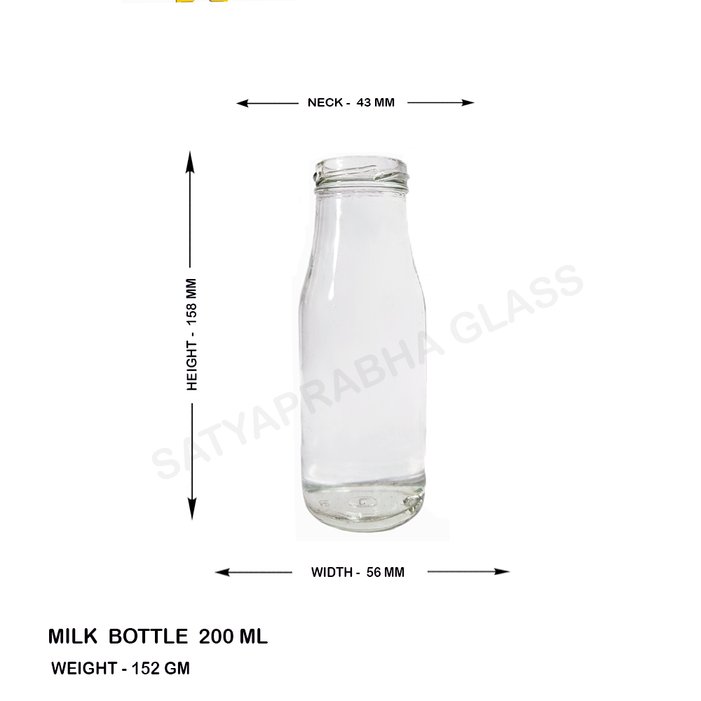 Milk Glass Bottle - 200 Ml Transparent Round Design With Easy Open Lug Metal Cap In Various Colors
