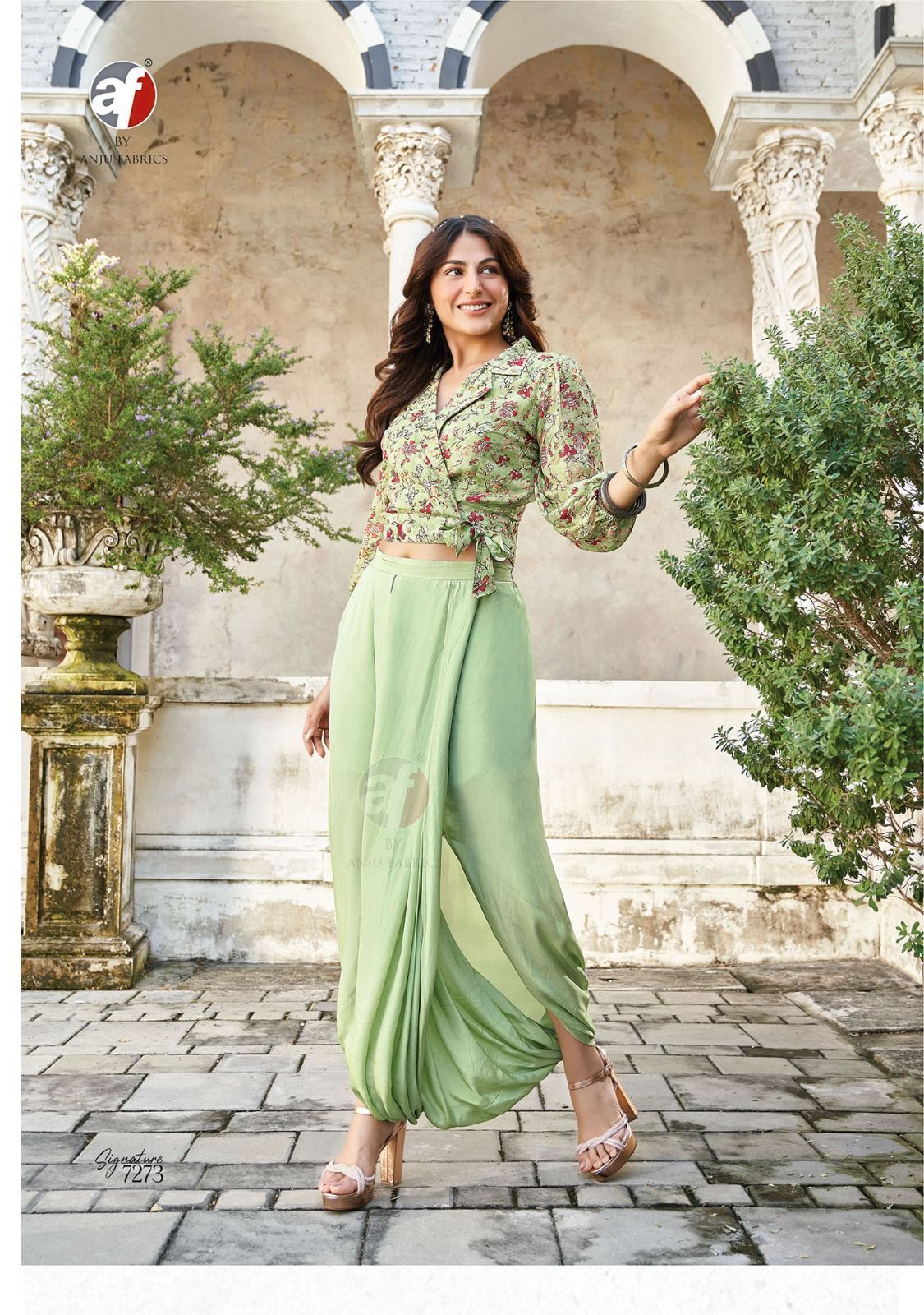 Georgette Indo-western Drape Style Outfit With Handwork