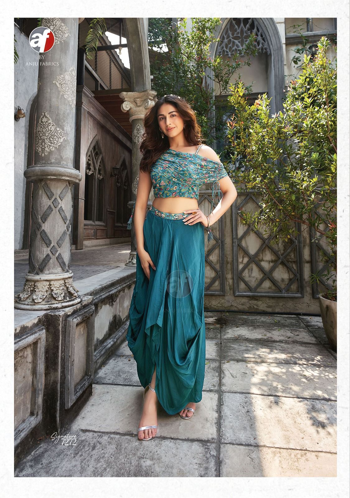 Georgette Indo-western Drape Style Outfit With Handwork