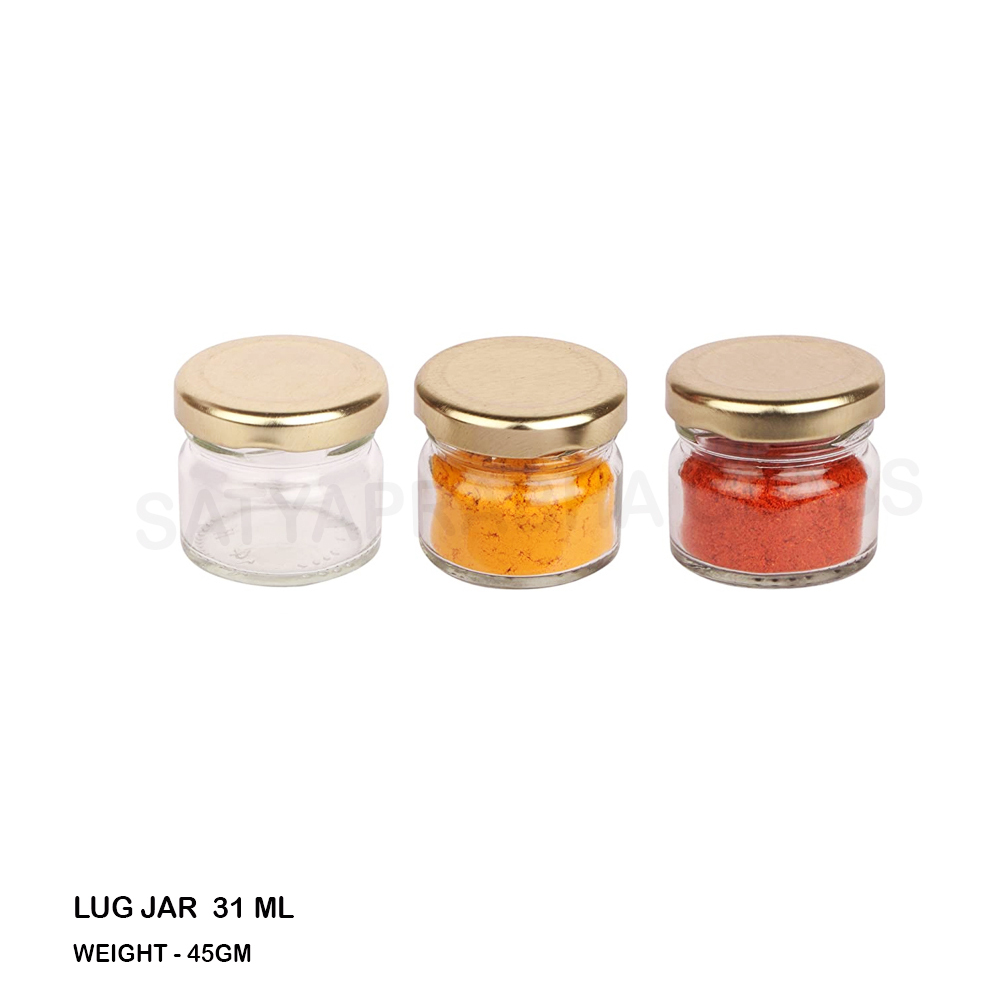 31 Ml Glass Lug Jar - 43.3 Mm Diameter, 39.25 Mm Height | Transparent, Easy Open End, Ideal For Honey, Jams, Ketchup, And Gift Sets