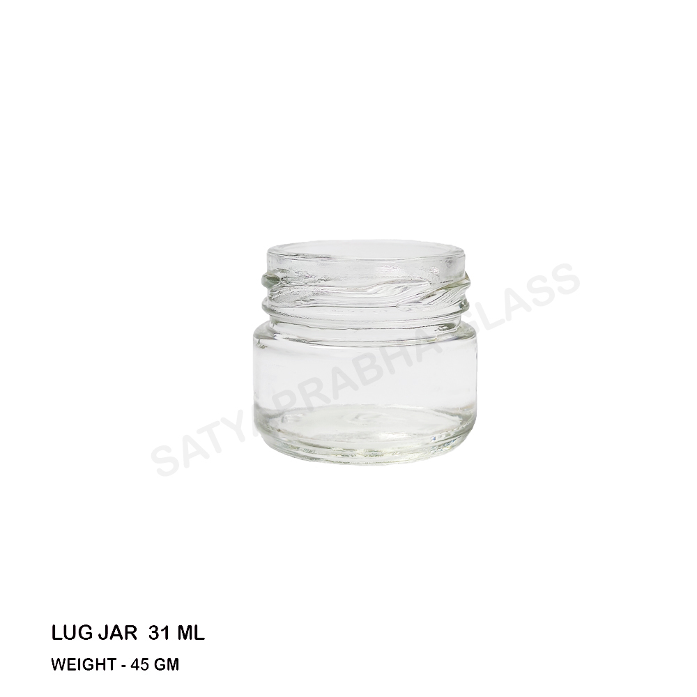31 Ml Glass Lug Jar - 43.3 Mm Diameter, 39.25 Mm Height | Transparent, Easy Open End, Ideal For Honey, Jams, Ketchup, And Gift Sets