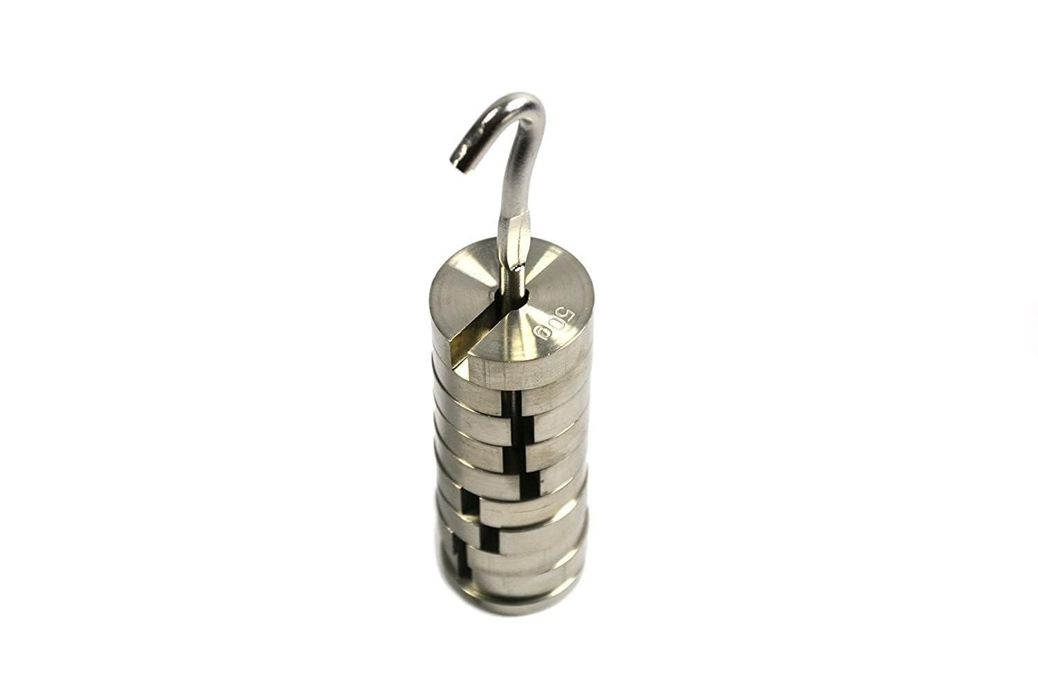 Slotted Weight Set With Hanger - Stainless Steel, Standard Size, Silver | Ideal For Laboratory Use With Multiple Weight Options (5g To 500g)