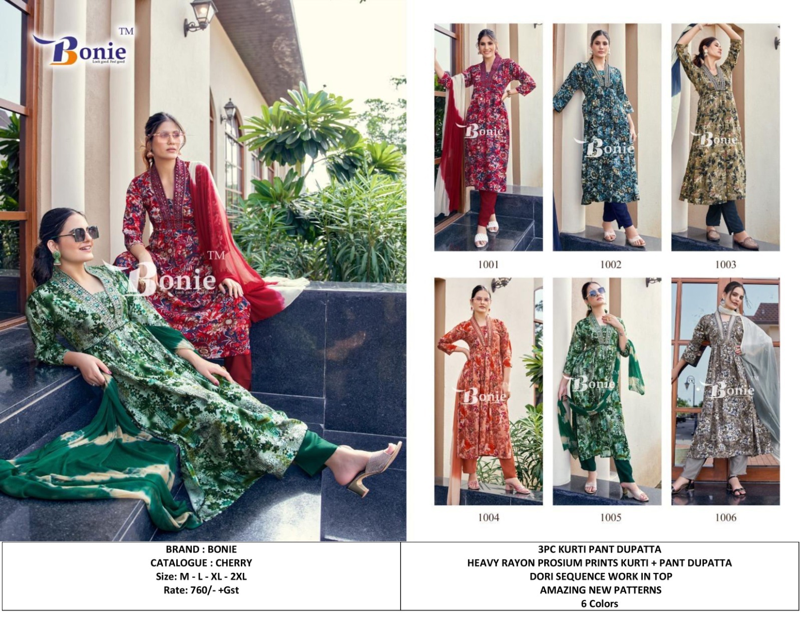 New Designer Heavy Rayon Printed Kurti - 3pc Set With Pant And Dupatta, Cherry Color With Dori Sequence Work, Available In M-2xl Sizes