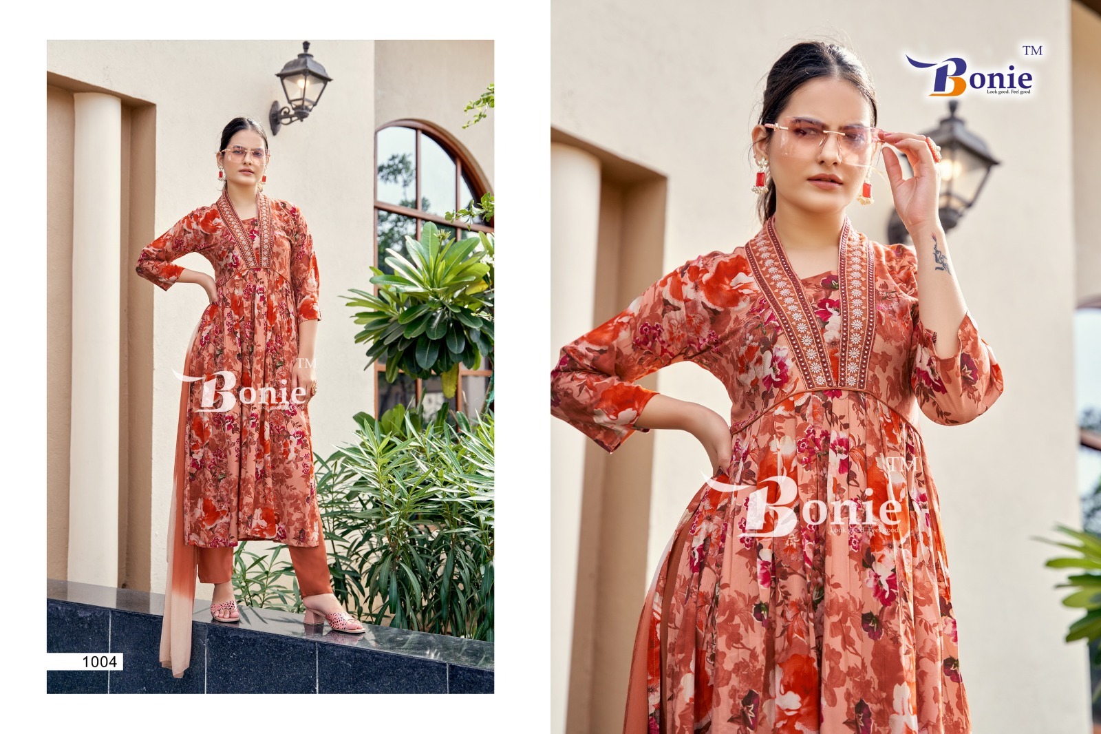 New Designer Heavy Rayon Printed Kurti - 3pc Set With Pant And Dupatta, Cherry Color With Dori Sequence Work, Available In M-2xl Sizes