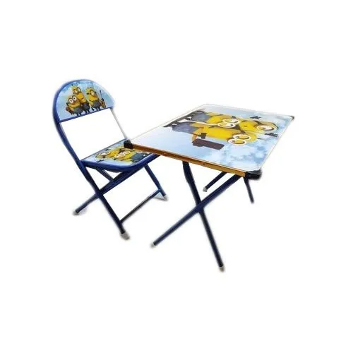 White And Blue Kids Foldable Study Table Chair Set