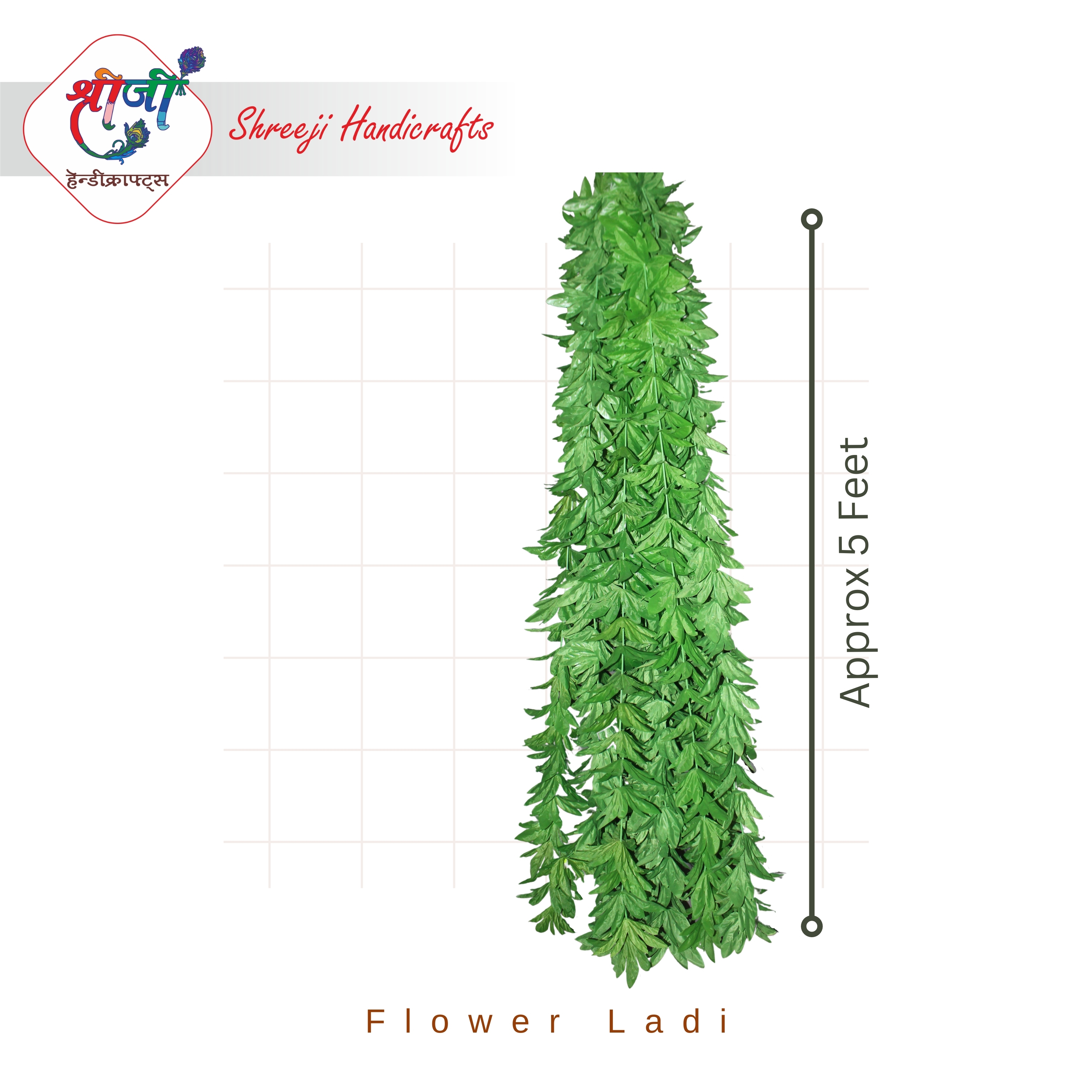 Flower Ladi - Plastic | Length: 100cm, Leaf Size: 5cm X 3cm, Color: Green, Weight: 200g, Width: 30cm - Durable Material, Easy To Install, Elegant Decor, Realistic Look, Versatile Use