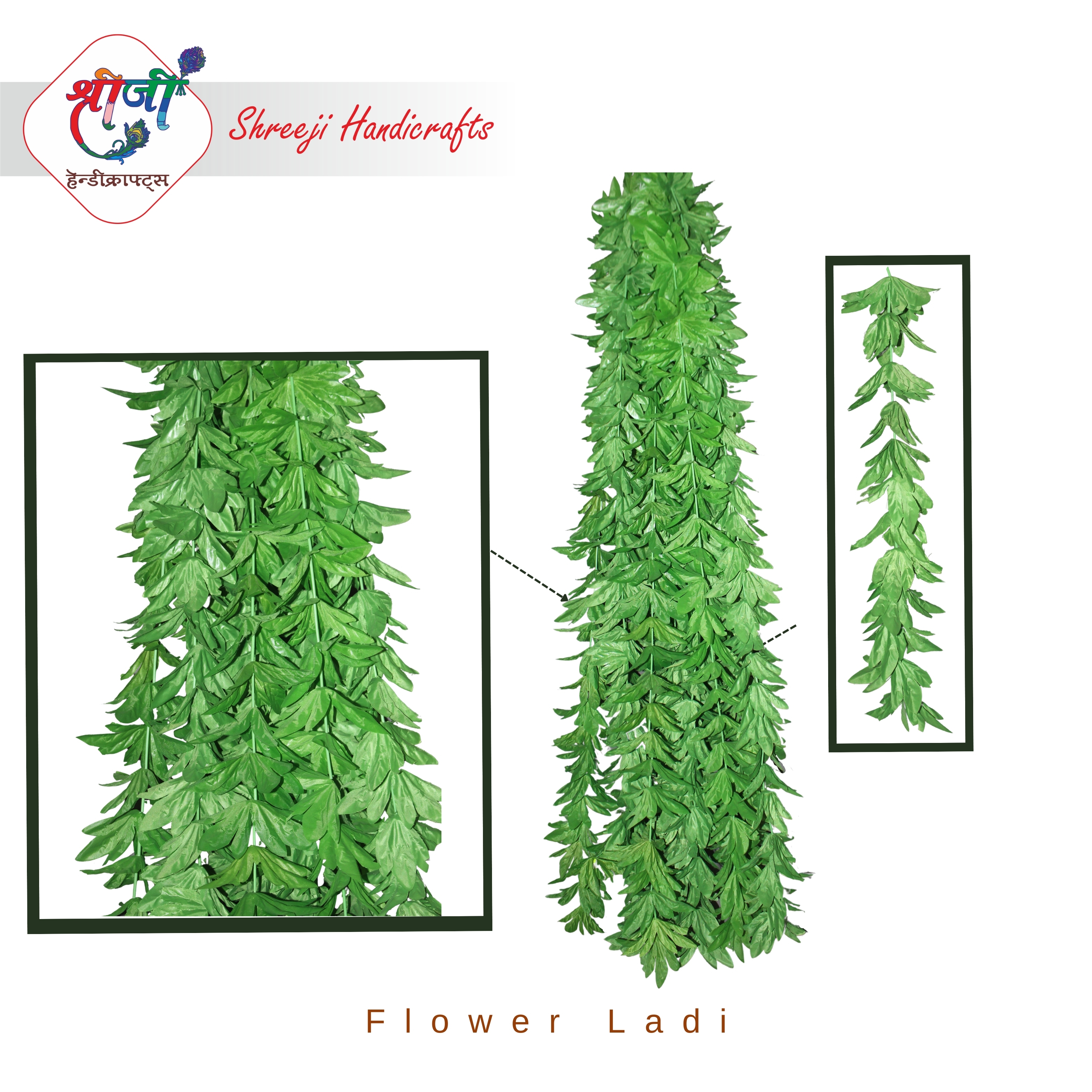 Flower Ladi - Plastic | Length: 100cm, Leaf Size: 5cm X 3cm, Color: Green, Weight: 200g, Width: 30cm - Durable Material, Easy To Install, Elegant Decor, Realistic Look, Versatile Use