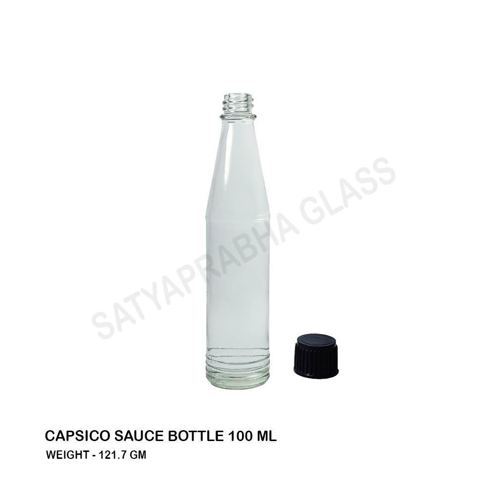 Glass Sauce And Oil Bottle - 100 Ml Capacity, Transparent Round Shape With Plastic Screw Cap