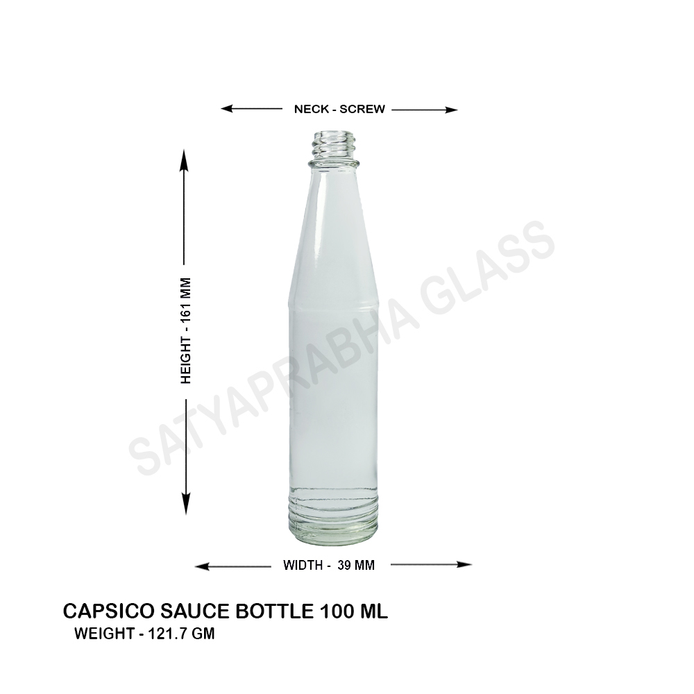 Glass Sauce And Oil Bottle - 100 Ml Capacity, Transparent Round Shape With Plastic Screw Cap