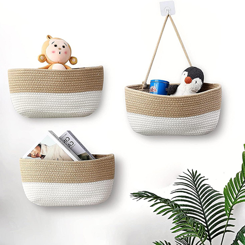 Hanging 3 Compartment Storage Basket - Cotton Fabric, 1kg Capacity, Multiple Colors Available | Eco-Friendly, Easy to Clean, Modern Arts Design