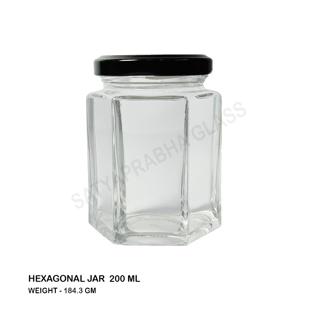 Hexagonal Glass Jar - 200 Ml Transparent | Easy Open End, Ideal For Spices, Ghee, Honey, Pickles, Desserts, And More