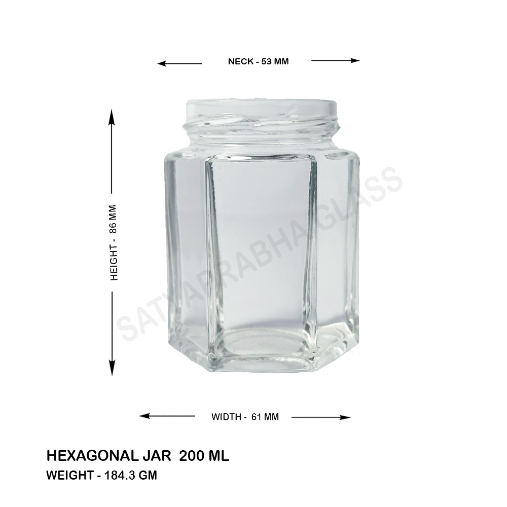 Hexagonal Glass Jar - 200 Ml Transparent | Easy Open End, Ideal For Spices, Ghee, Honey, Pickles, Desserts, And More
