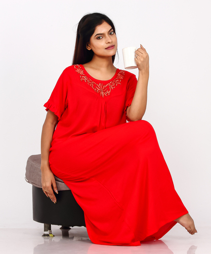 WOMENS EMBROIDERY RED NIGHT GOWN