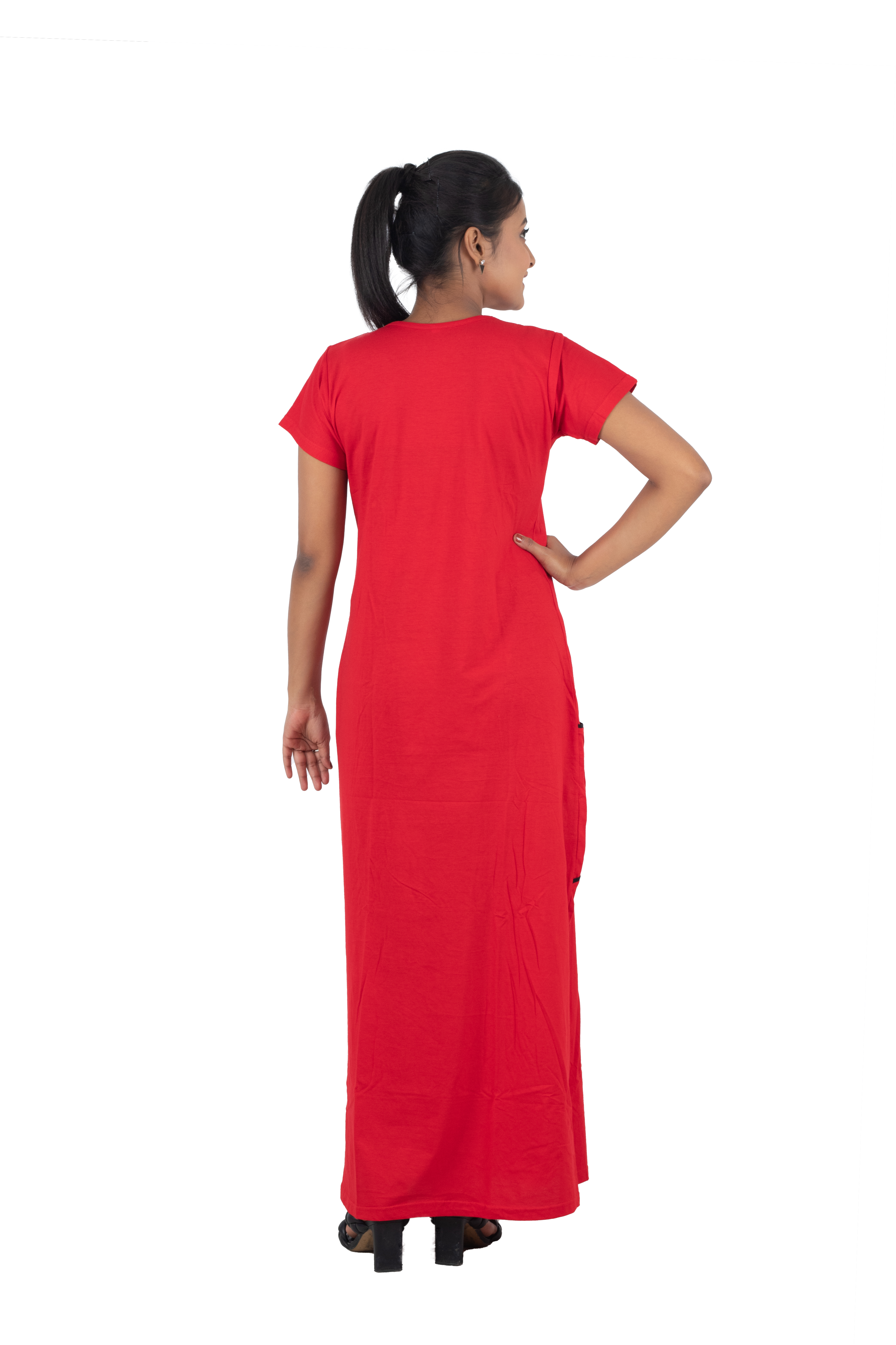 Womens Embroidery Light Red Night Gown