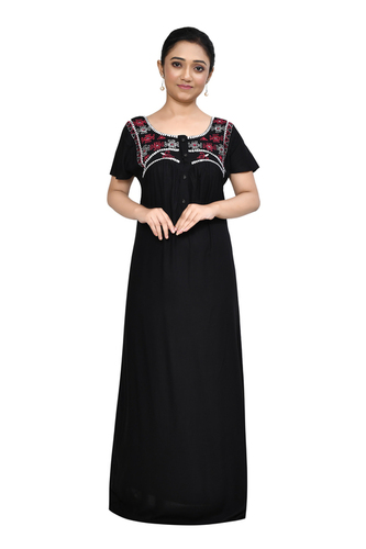 WOMENS EMBROIDERY DARK BLACK NIGHT GOWN