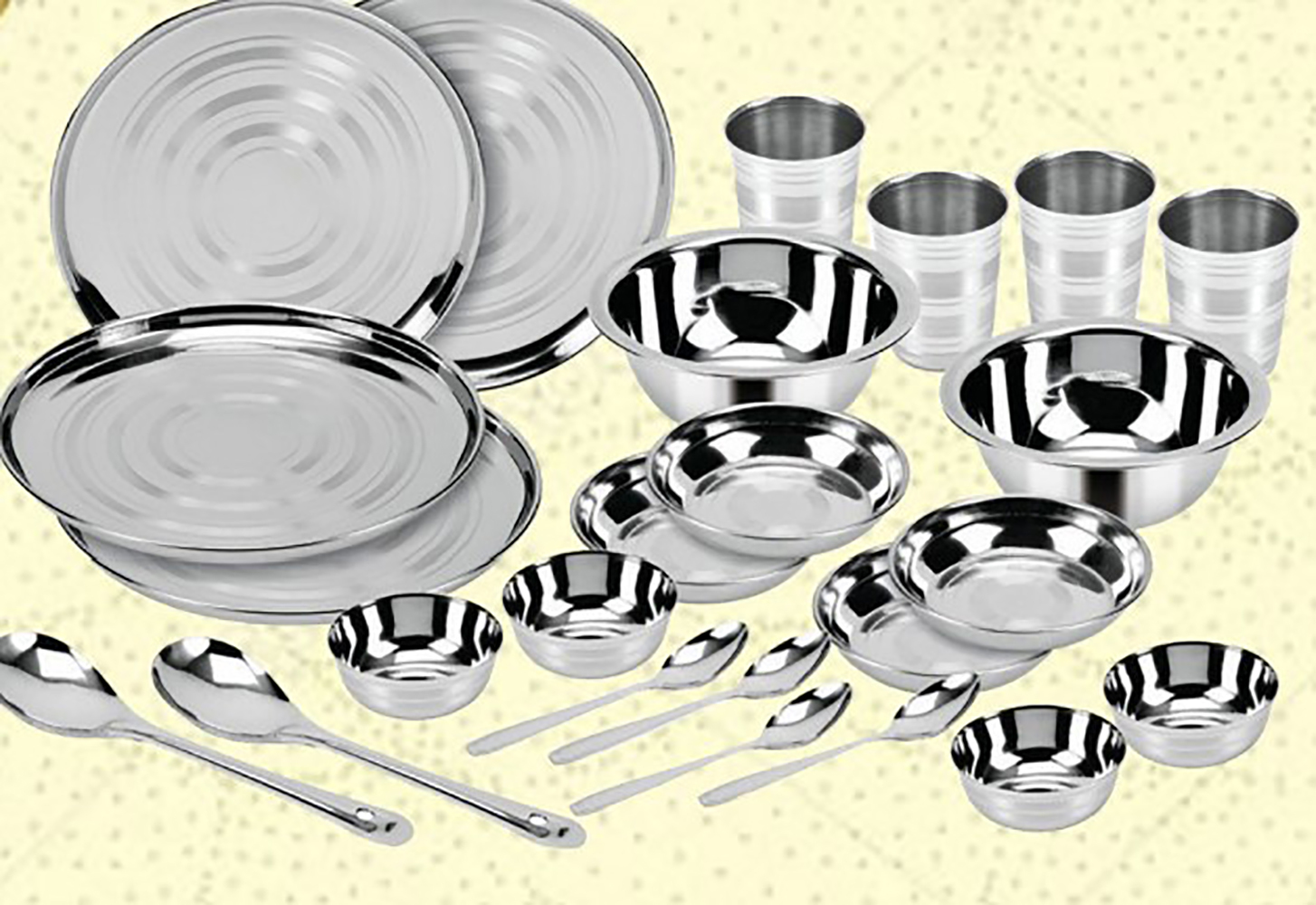 Ss Dinner Set 20 Pcs - Stainless Steel, 20-piece Thali Set With Pooja Plates , Dishwasher Safe, Induction Compatible, Customizable Designs