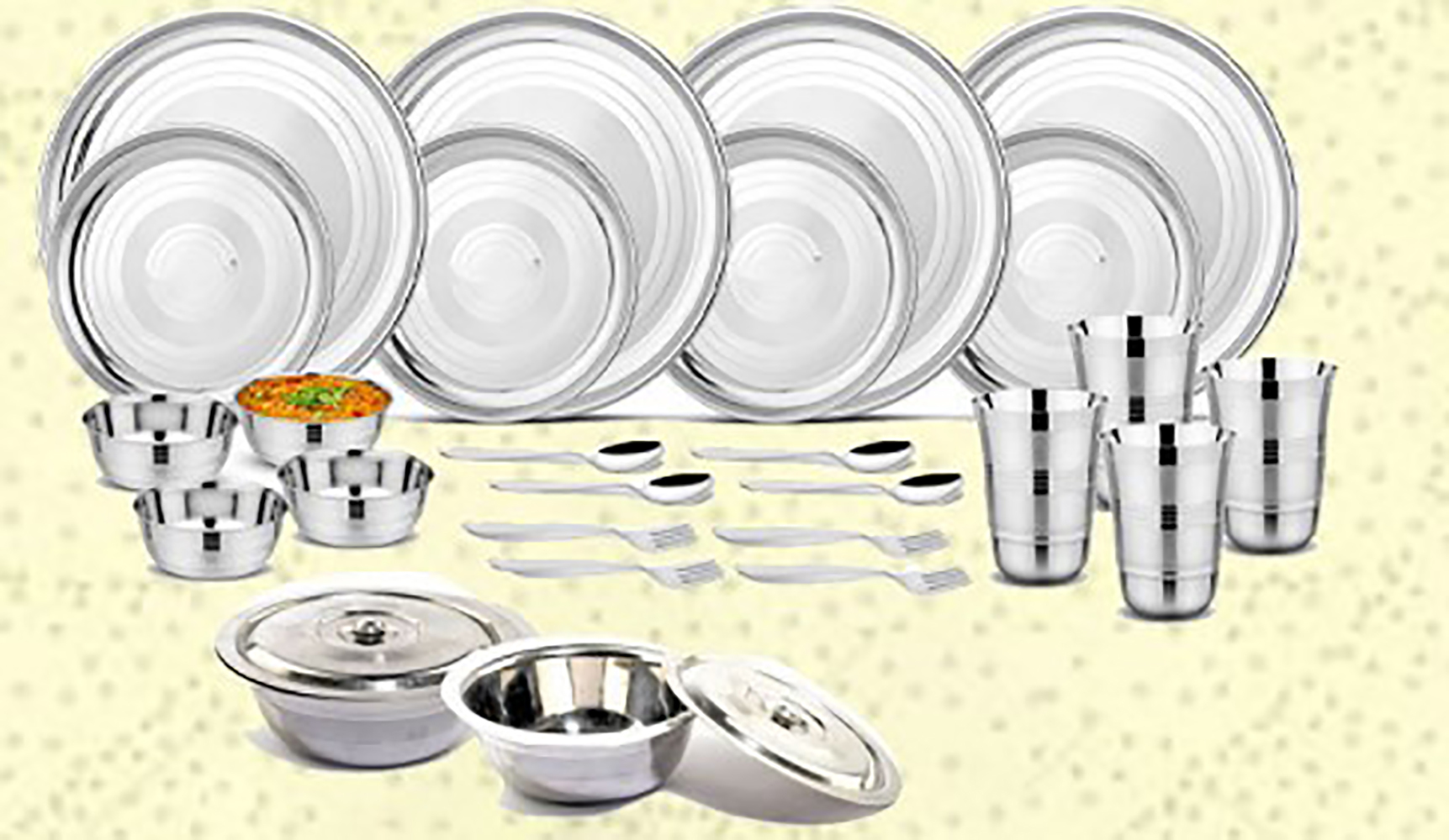 Ss Dinner Set 20 Pcs - Stainless Steel, 20-piece Thali Set With Pooja Plates , Dishwasher Safe, Induction Compatible, Customizable Designs