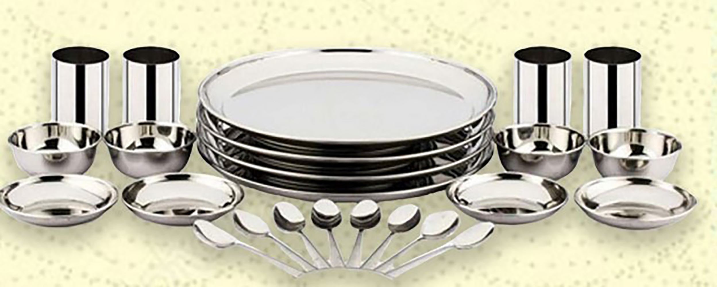 Ss Dinner Set 20 Pcs - Stainless Steel, 20-piece Thali Set With Pooja Plates , Dishwasher Safe, Induction Compatible, Customizable Designs