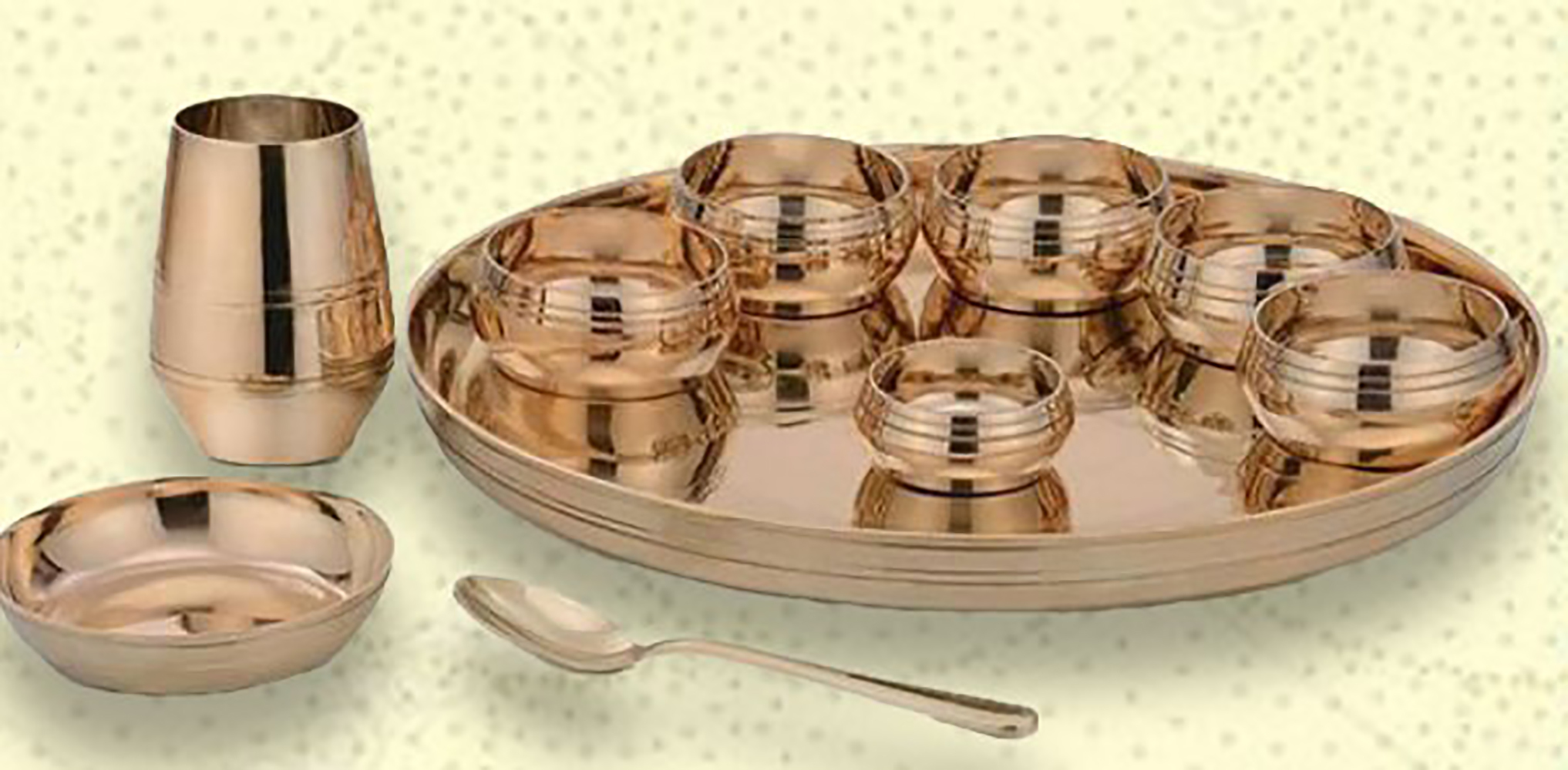 Sagan Thali Set - Stainless Steel, 8 Pieces | Ideal For Pooja, Dining, And Wedding Celebrations, Dishwasher Safe, Induction Friendly