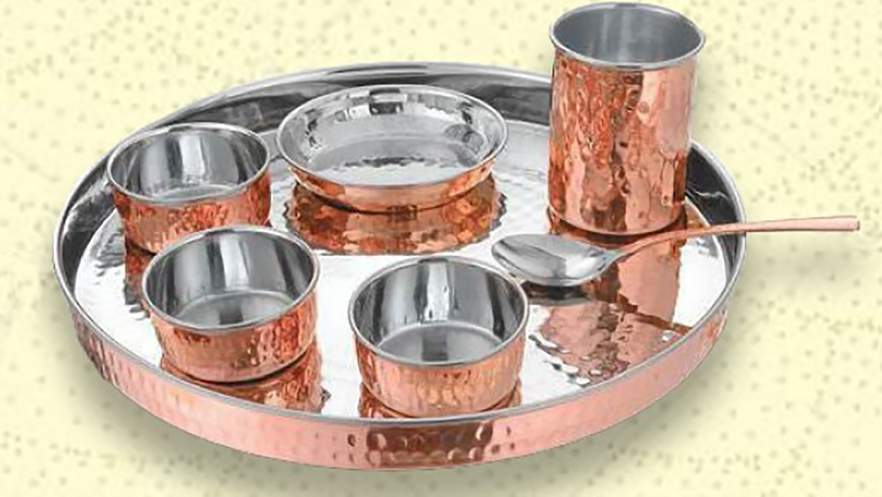 Sagan Thali Set - Stainless Steel, 8 Pieces | Ideal For Pooja, Dining, And Wedding Celebrations, Dishwasher Safe, Induction Friendly
