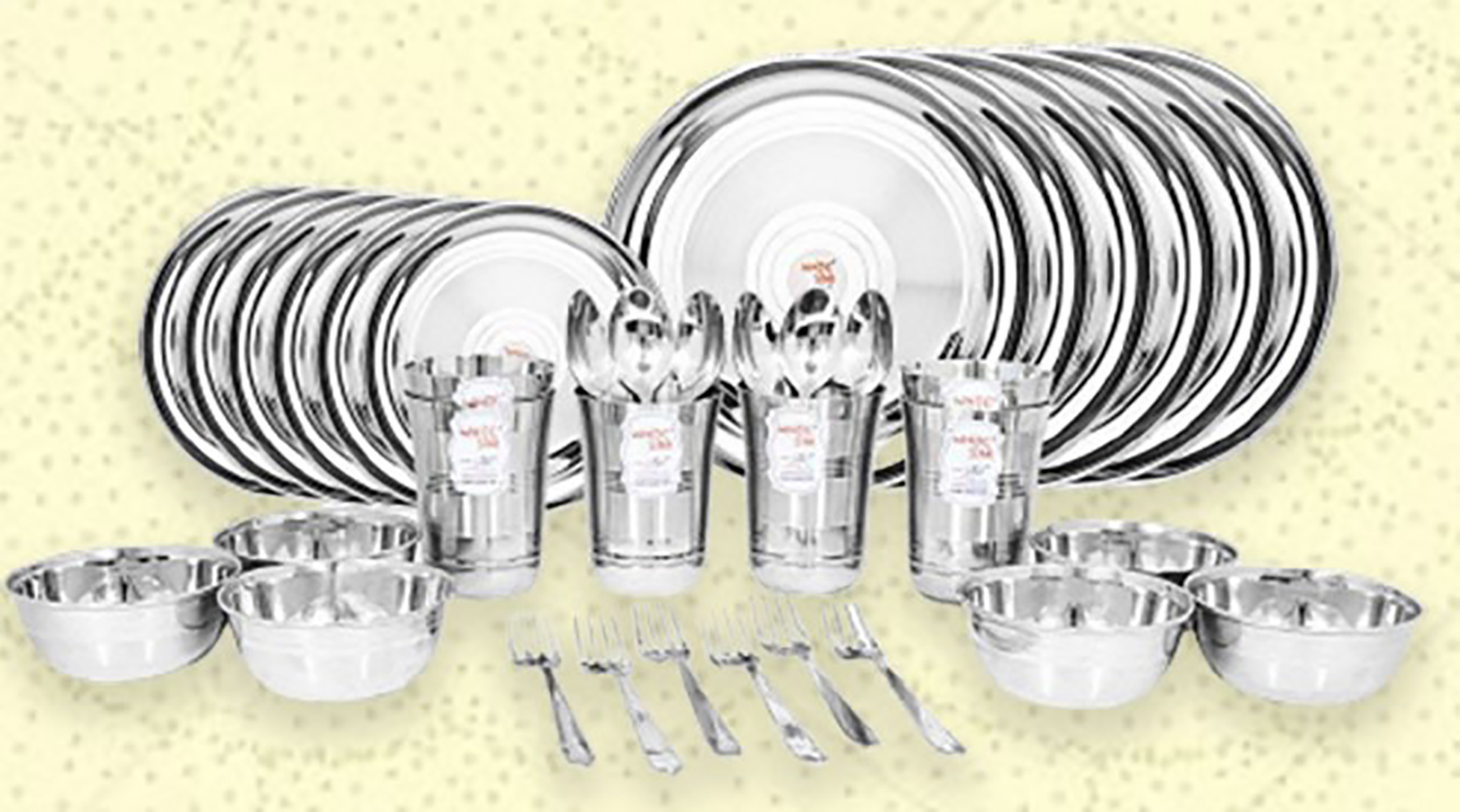 Ss Dinner Set - 24 Pieces, Durable Stainless Steel, Ideal For Everyday Use, Versatile For Pooja And Dining Needs, Dishwasher Safe