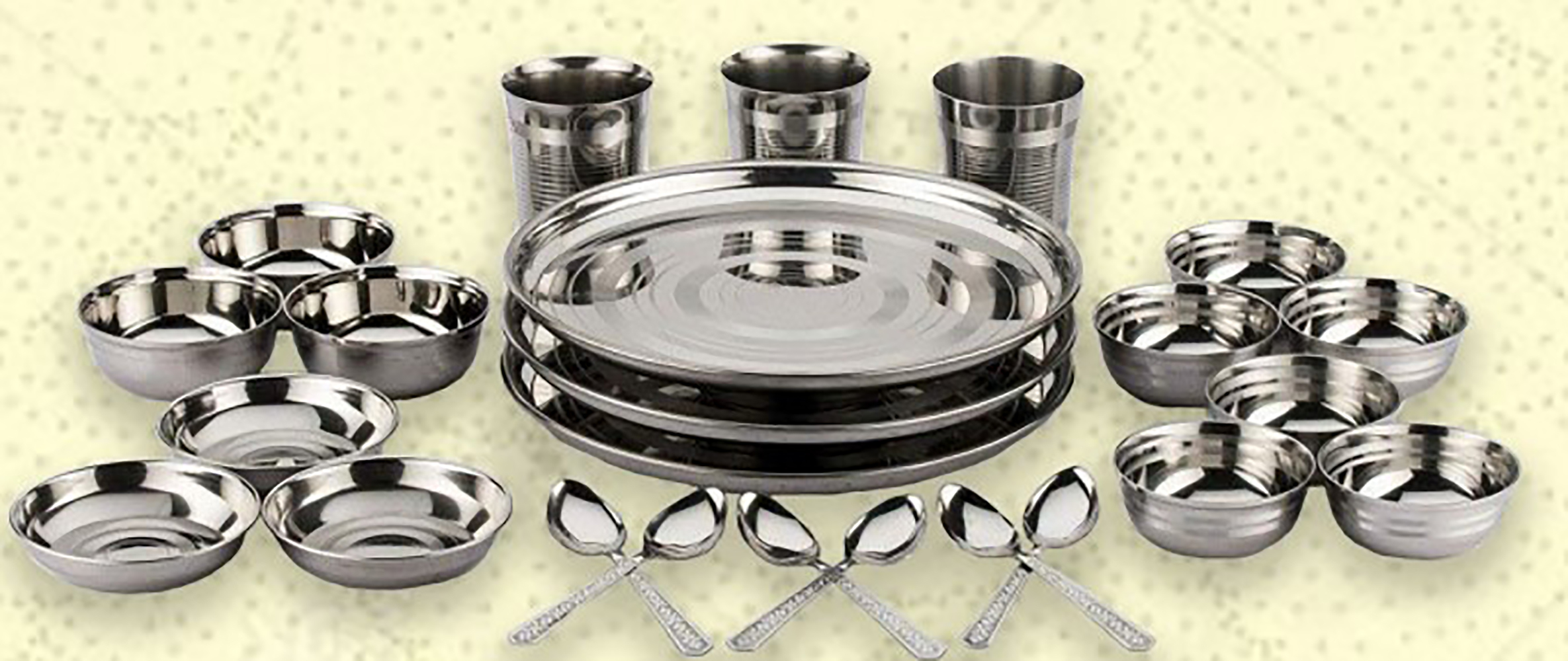 Ss Dinner Set - 24 Pieces, Durable Stainless Steel, Ideal For Everyday Use, Versatile For Pooja And Dining Needs, Dishwasher Safe