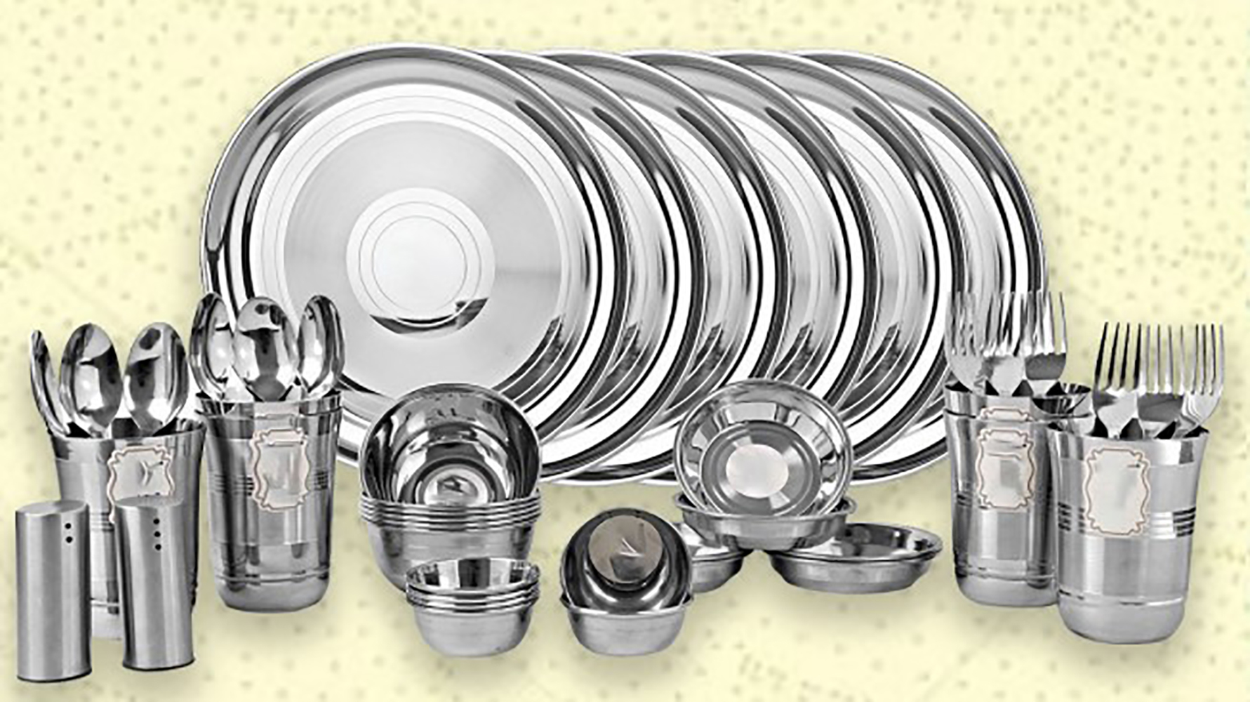 Ss Dinner Set - 24 Pieces, Durable Stainless Steel, Ideal For Everyday Use, Versatile For Pooja And Dining Needs, Dishwasher Safe