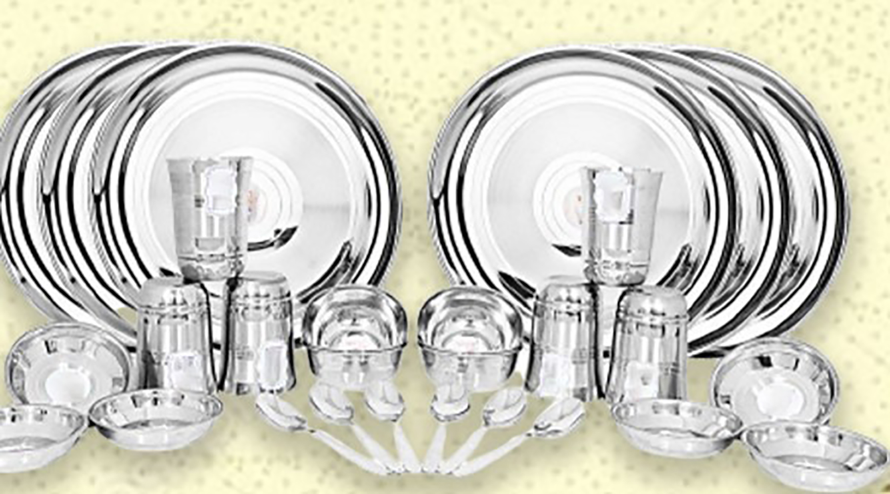 Ss Dinner Set 44 Pcs Set - Stainless Steel, Dishwasher Safe, Induction Friendly, Includes Pooja Thali, Customizable Design, Perfect For Weddings And Home Use