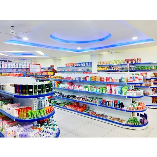 White And Blue Showroom Display Rack