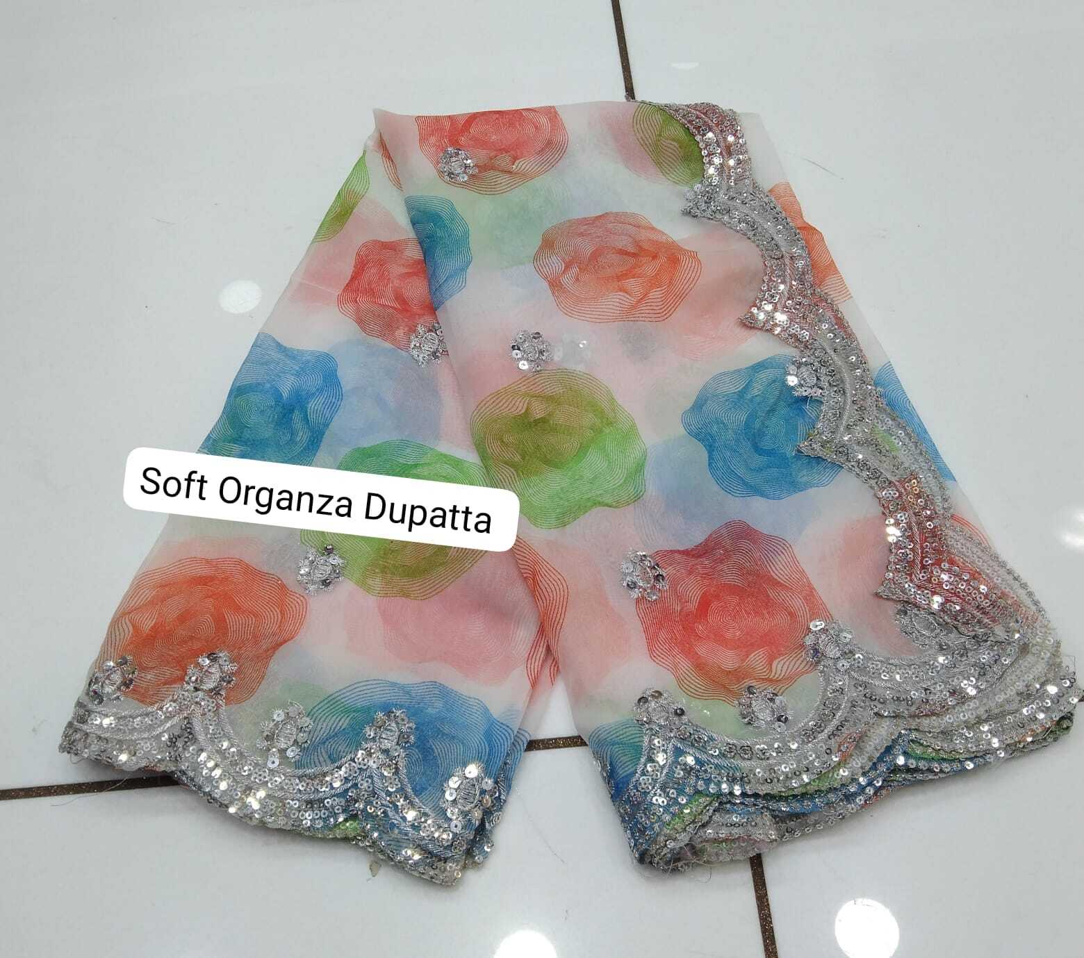 Soft Organza Dupatta Print With Embroidery - Color: Multicolor