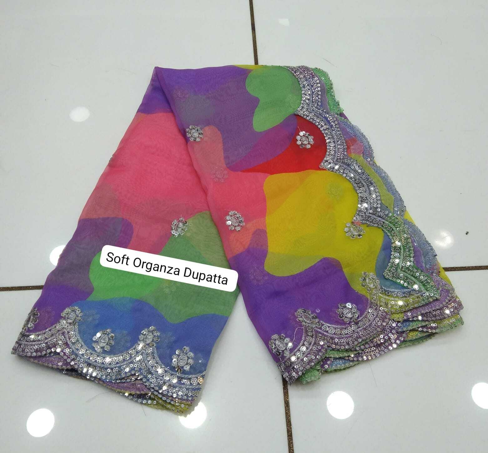 Soft Organza Dupatta Print With Embroidery - Color: Multicolor