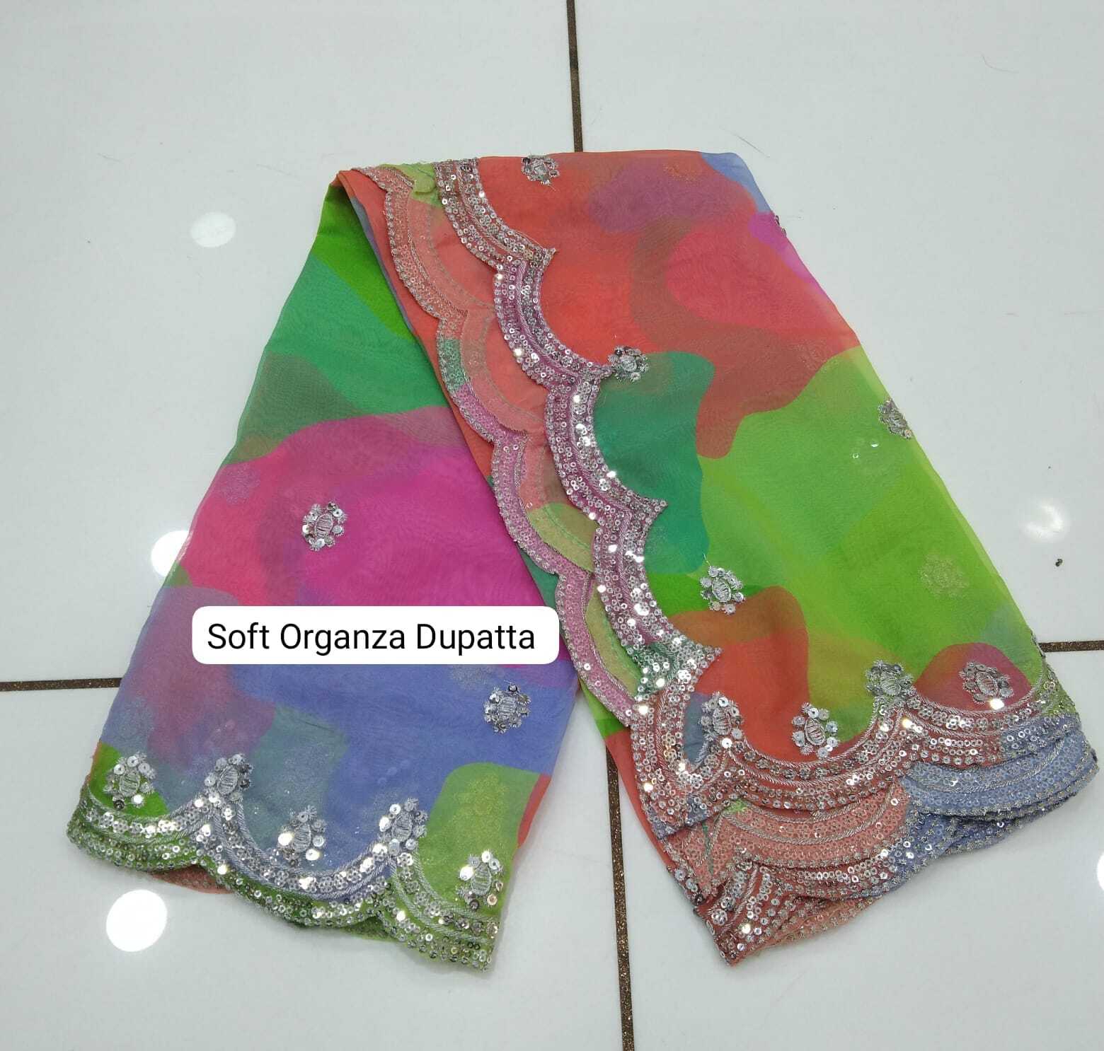 Soft Organza Dupatta Print With Embroidery - Color: Multicolor