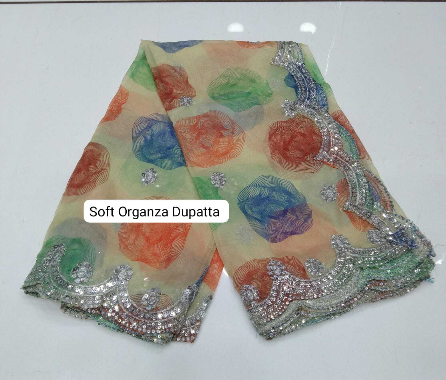Soft Organza Dupatta Print With Embroidery - Color: Multicolor