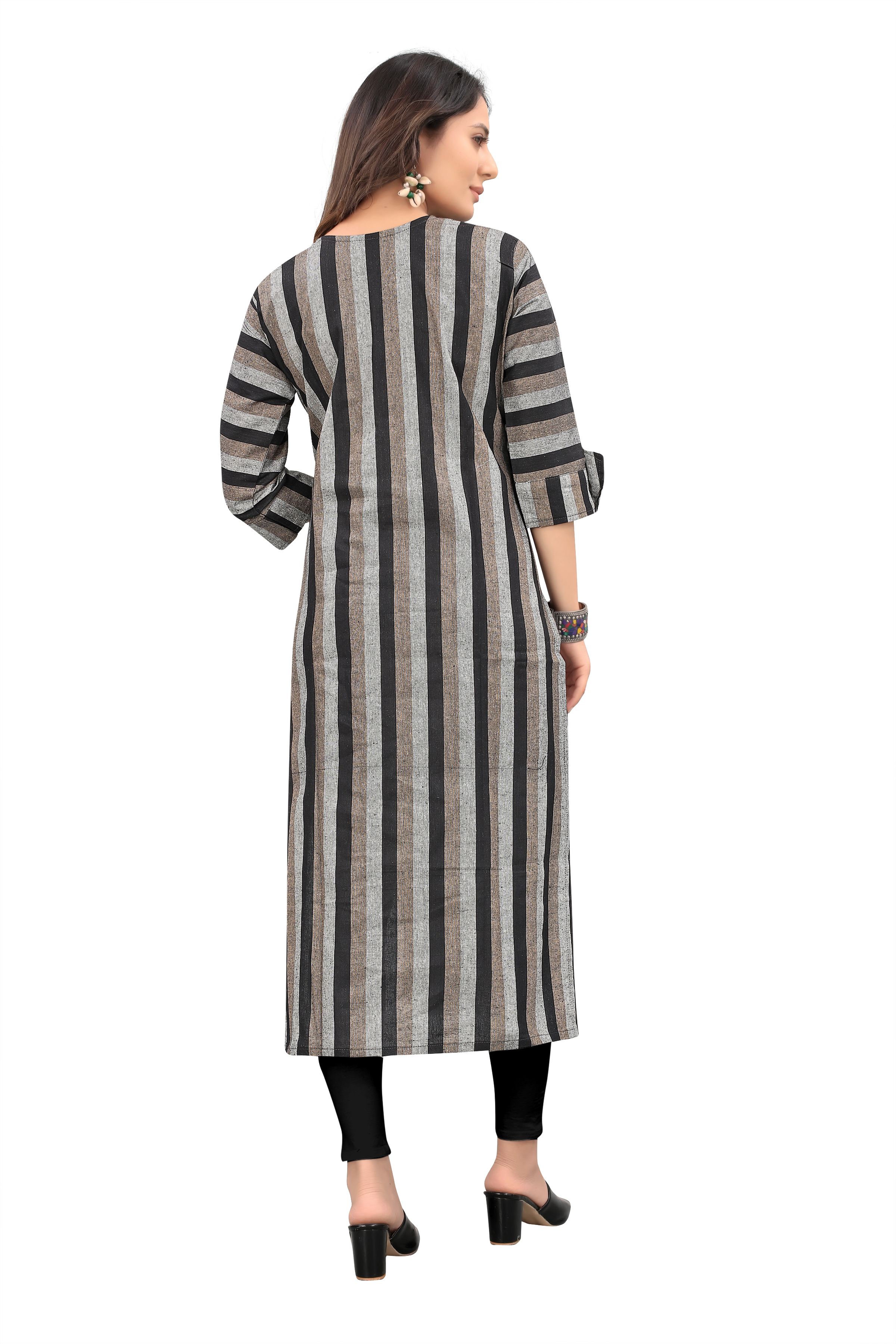 New Look Embroidery Work Kurti - Cotton A-line Sizes M-xxl Black 3/4 Sleeve Length 44 Inch | Soft & Comfortable Washable Light In Weight Plain Pattern