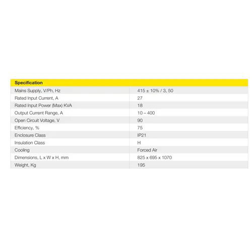 Esab Rs 400 Arc Welding Equipment 10-400a Voltage: 415 +- 10% Volt (V)