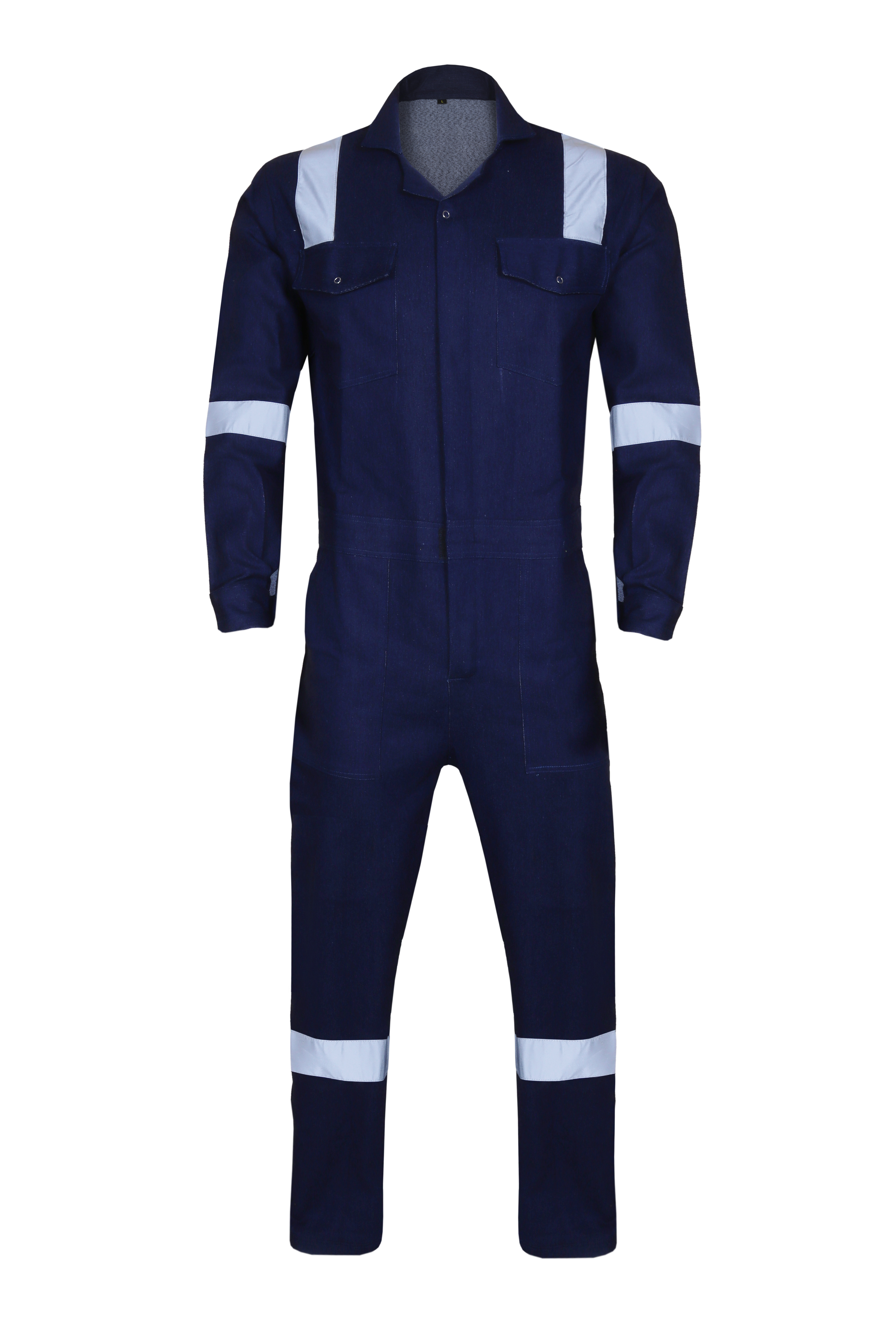 Reflective Boiler Suits - Cotton Material Navy Blue Color | Unisex Work Wear With 23 Kn Tensile Strength Single Layer Design
