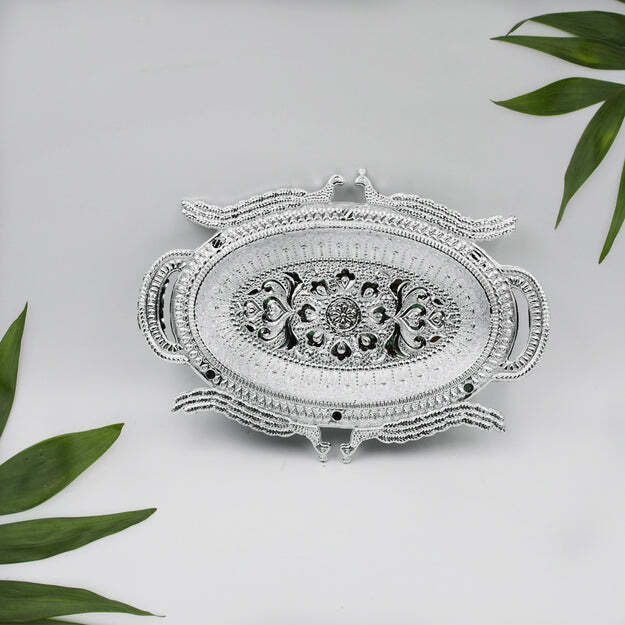 Decorative Mukhwas Serving Tray - 18x18x4 Cm | Stylish Dry Fruits Plate, Trendy Design For Modern Homes, Food Safe And Durable