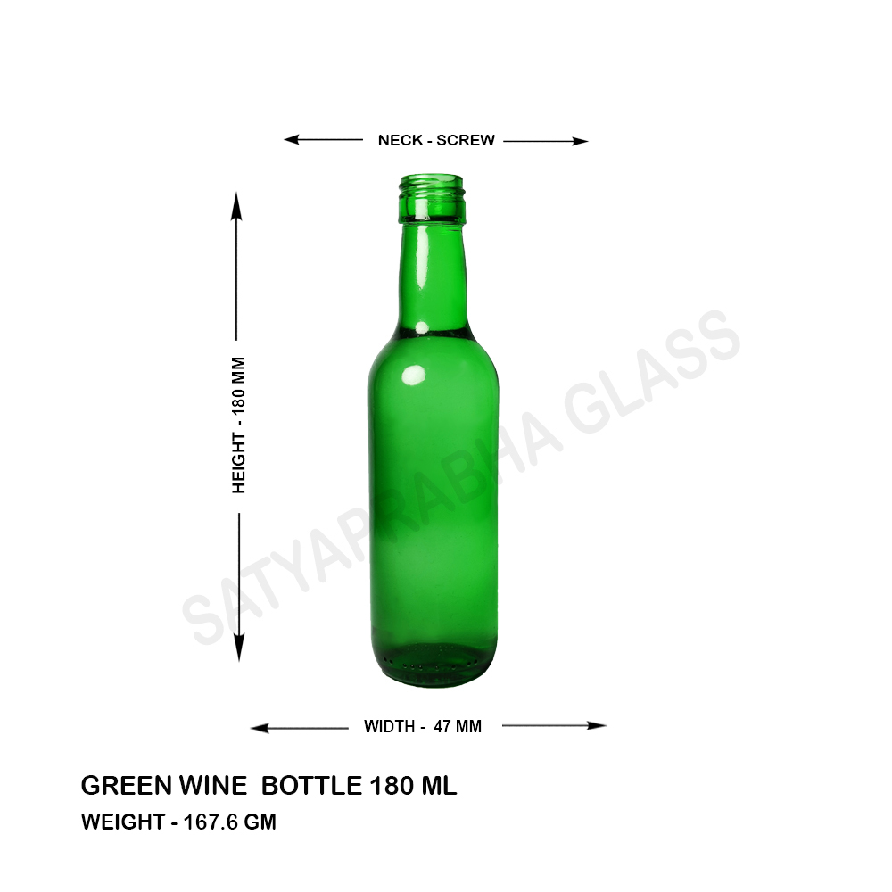 Bordeaux Bottle - 180 Ml Super Flint Glass Green Color Round Shape Airtight Rubber Stopper Thermal Shock Resistant To 42â°c Elegant Design